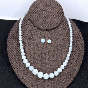 Jay King Graduated Multi Facetted Aquamarine Beaded Necklace & Stud Earrings 18"